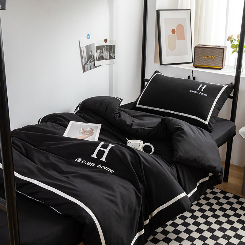 学生宿舍三件套上下铺床单被套男生黑色四件套床上用品被褥六件套
