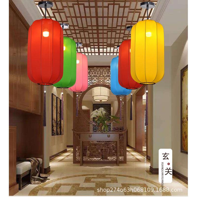 新中式布艺吊灯彩色婚礼装饰红灯笼景区中国风长形冬瓜火锅店手绘