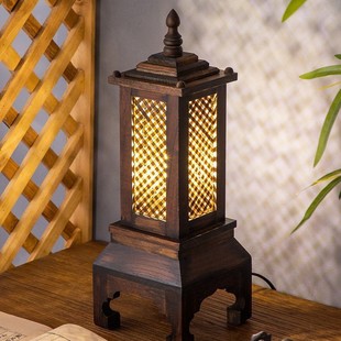 泰国古风灯竹编实木台灯酒店客房装 实木台灯床头灯 饰灯东南亚风格