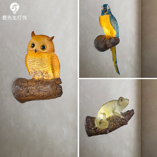 动物壁灯猫头鹰鹦鹉小鸟创意个性艺术复古装饰墙户外过道走廊灯具