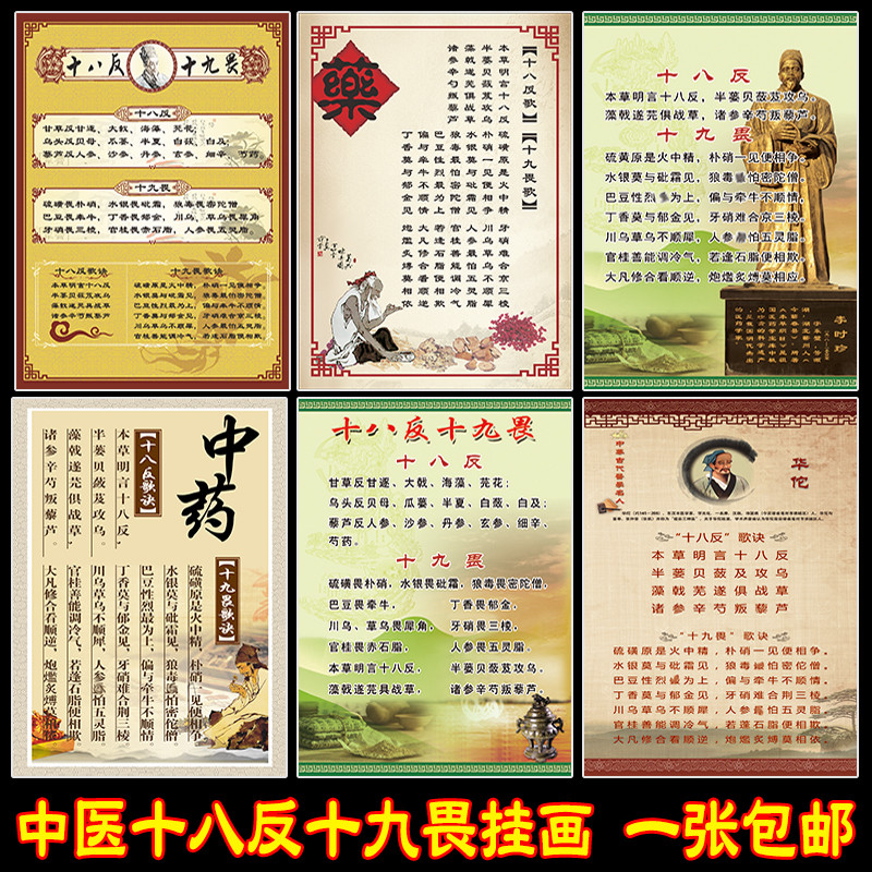 中医文化中药十八反十九畏海报图片老中医馆诊所墙壁装饰贴画挂图