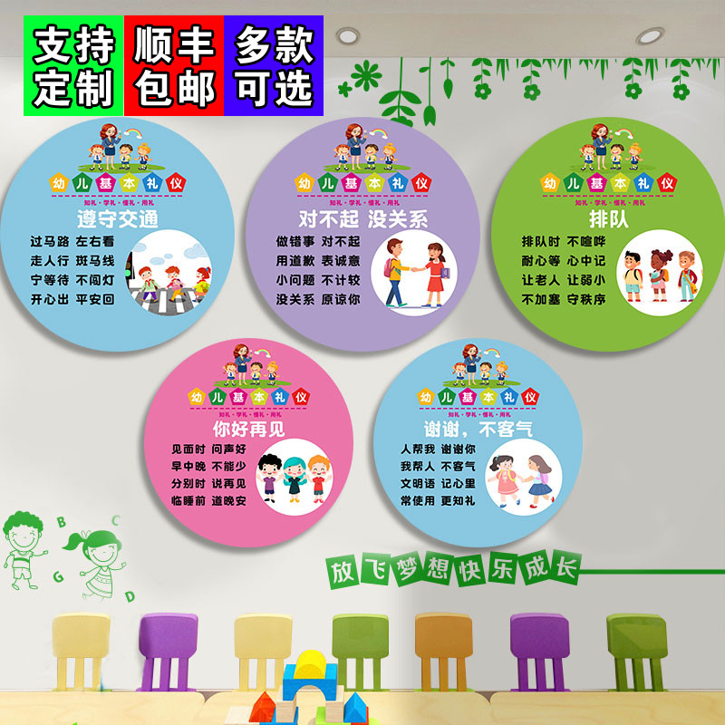 幼儿园文明礼仪教育墙面装饰画环创文化走廊挂画过道楼梯立体壁画图片