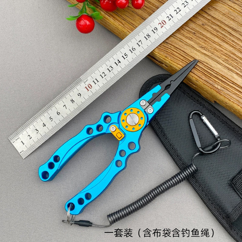 取多功能路亚钳剪线直弯嘴钳钓鱼钳子摘钩钳加长铝合金钩器控鱼器