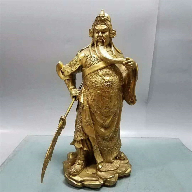 铜武财神关公摆件提铜刀关二爷关羽像家居装饰铜器工艺品