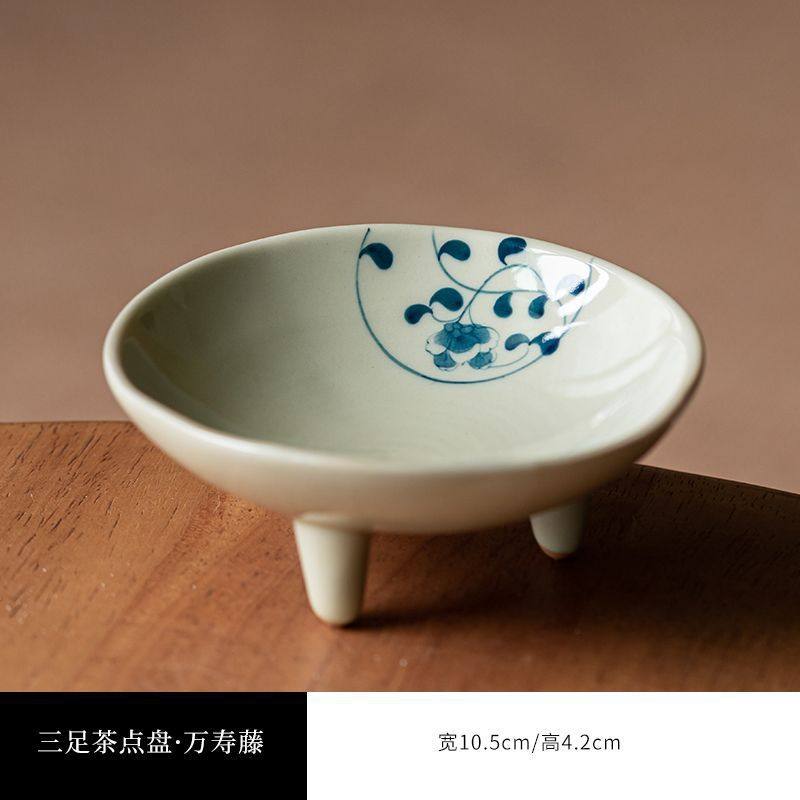 手写草木灰果盘复古盘子盘中国风陶瓷高足糕点茶点点心