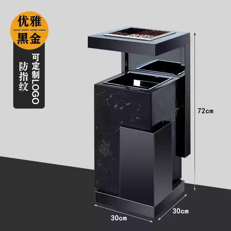 酒店天然大理石垃圾桶带烟缸黑金钛金米黄石宾馆大厅烟口立式电梯