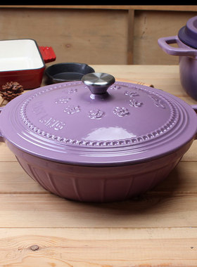 厂家批发供应女王珐琅汤锅紫色铸铁锅网红妈咪锅进出口外贸搪瓷锅