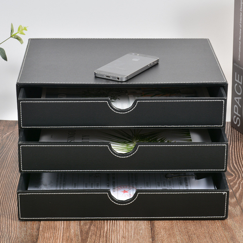 商务办公桌面文件办公桌 创意收纳柜皮质文件柜 带抽屉a4抽屉柜