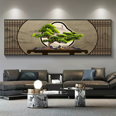 新中式沙发背景墙装饰画古风典雅轻奢山水墙壁茶室办公室挂画壁画