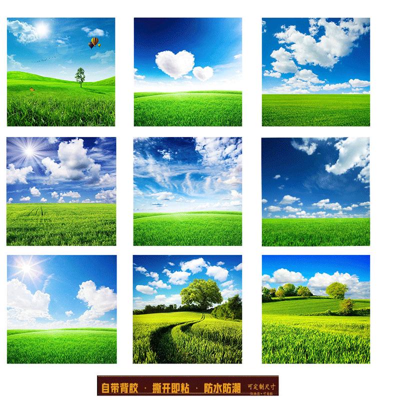 自粘墙贴画卧室房间墙壁玻璃自然风景蓝天白云方形装饰画图片
