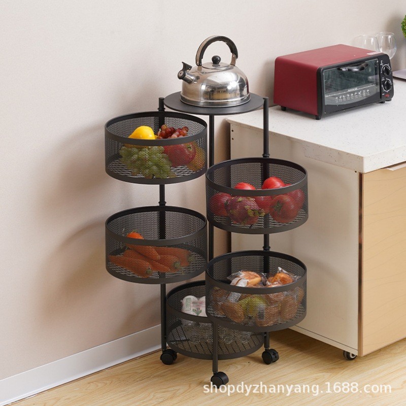 厨房旋转置物架落地多层果蔬零食收纳架家用客厅多功能小推车架子