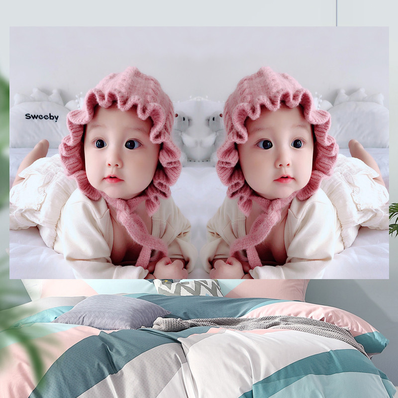 新生龙凤宝宝画孕妈妈娃娃画大图墙贴画婴儿画像双胞胎bb照片女孩
