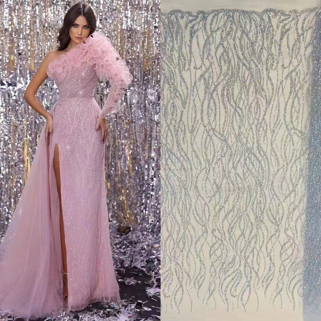 wedding lace条纹亮片珠管绣花布晚礼服婚纱旗袍连衣裙面料JX3452,居家布艺,花边,淘宝优惠券,粉丝福利购,淘宝优惠卷