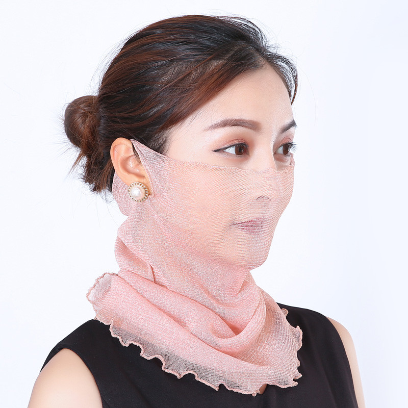 开车防晒面罩女挂耳围巾春夏季遮阳面纱透气面罩薄款丝巾时尚百搭