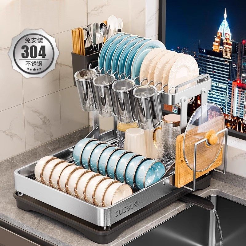 厨房碗碟收纳架304不锈钢多功能置物架沥水碗盘架碗筷餐具收纳盒,厨房/烹饪用具,碗架,淘宝优惠券,粉丝福利购,淘宝优惠卷