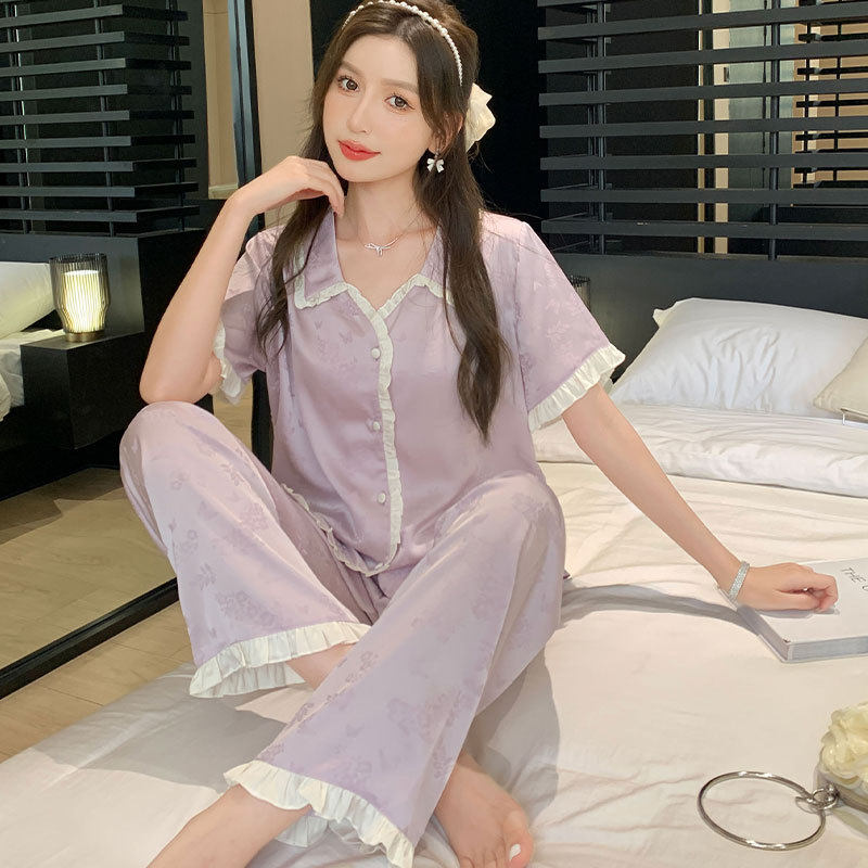 桑蚕丝真丝睡衣女高级感三件套装春夏季天短袖短裤薄款家居服大码