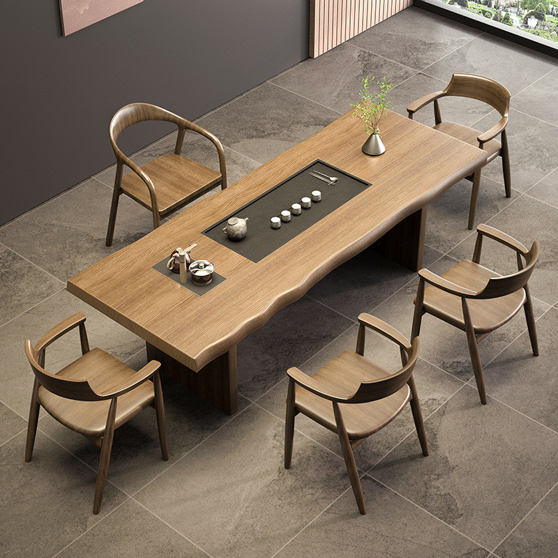 实木茶桌茶盘一体嵌入大板新中式家用办公接待泡茶桌椅组合茶台桌