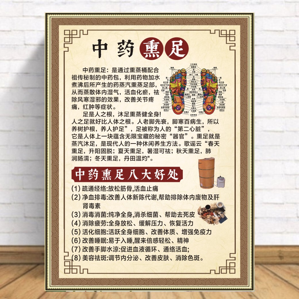 中药熏蒸海报足疗广告图中药泡脚挂画中医养生熏脚图片蒸脚宣传图