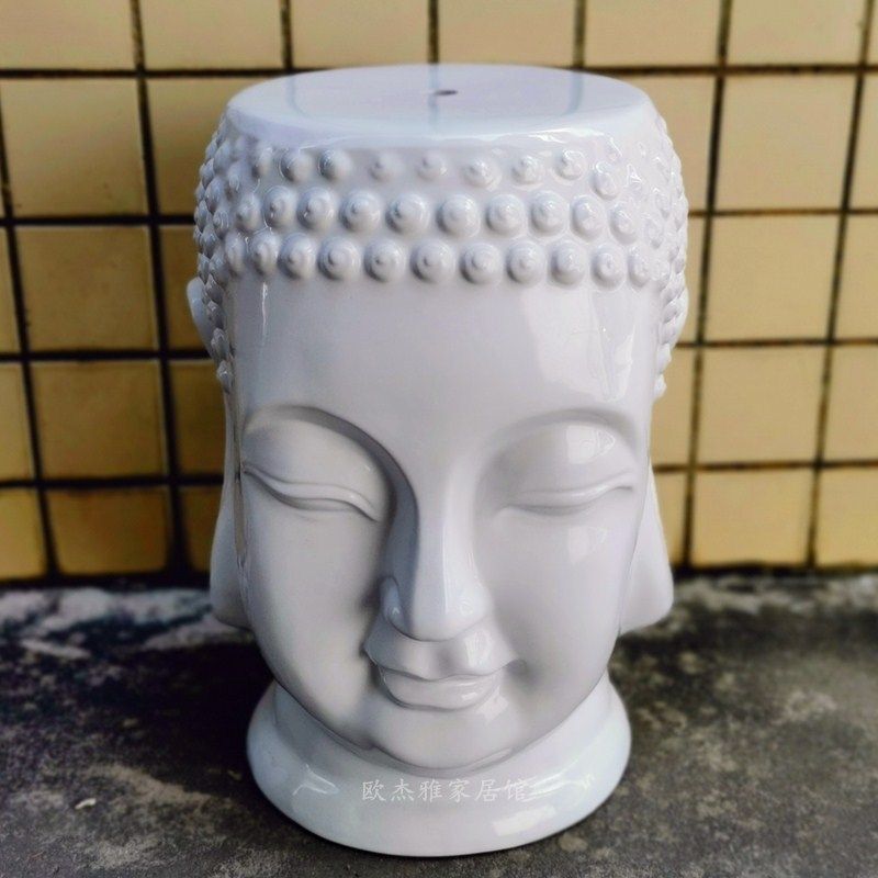 白色禅意佛头瓷凳子现代软装茶几陶瓷凳鼓凳坐凳凉凳坐墩凉墩,住宅家具,鼓墩/绣墩,淘宝优惠券,粉丝福利购,淘宝优惠卷