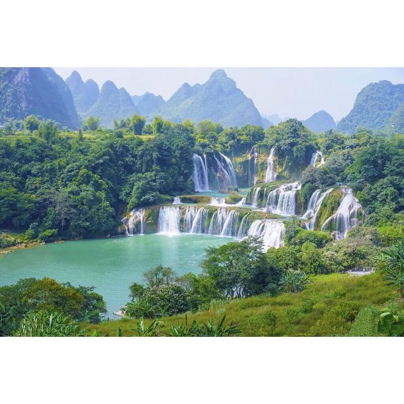 定制中式带背胶自粘贴画山水瀑布风水画流水生财墙贴客厅壁纸海报