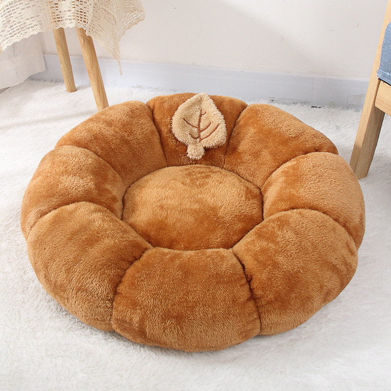 花瓣型狗窝宠物猫窝秋冬季保暖猫咪狗四季通用南瓜色短毛绒宠物窝