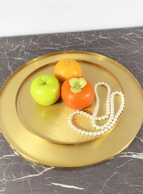 不锈钢电镀圆形首饰托盘桌面装饰摆件金色镜面饰品展示