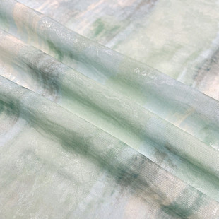 垂坠半透 翡翠绿色晕染光泽暗纹亮丝布料春夏吊带连衣裙衬衫面料B