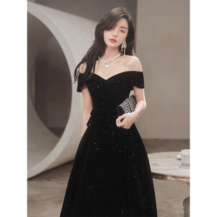 新品 小個子平時可穿學(xué)生藝考演出 夏季 高端黑色晚禮服裙女2025新款