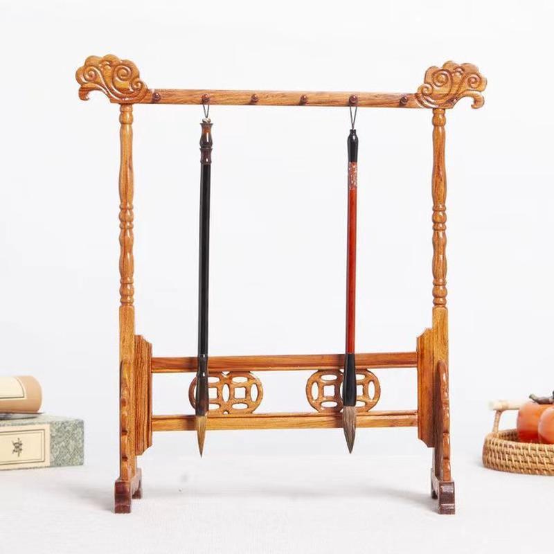 实木龙头文房四宝展示中式毛笔架子笔挂红酸枝书法画笔用品收纳架