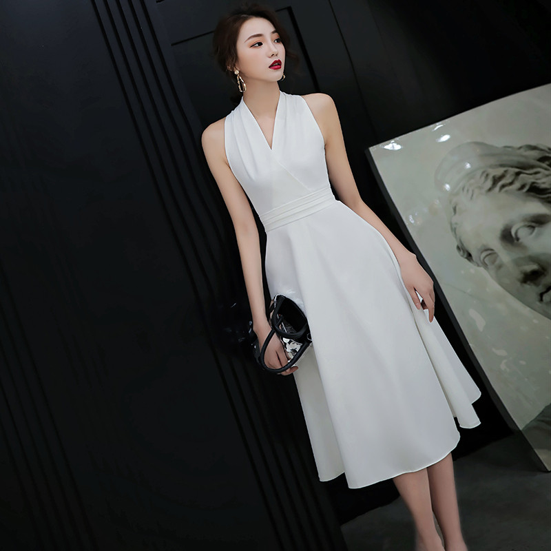 速发宴会晚礼服设计感气质小众名媛白色洋装轻小礼服连衣裙女平时
