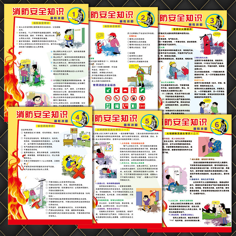 消防知识海报消防安全知识消防漫画宣教挂图消防宣传贴纸VHT08
