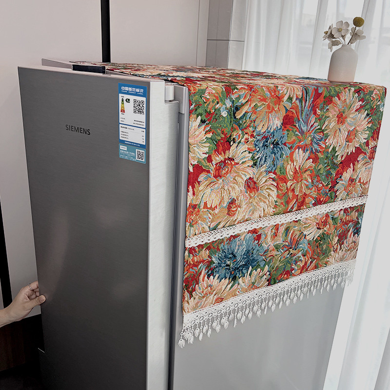 美式复古冰箱防尘盖布轻奢高级感单双开门冰箱盖布收纳顶部散热型