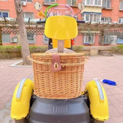 藤编电动车前置物兜车筐带盖车篮柳编手提编织篮子三轮后备箱挂包
