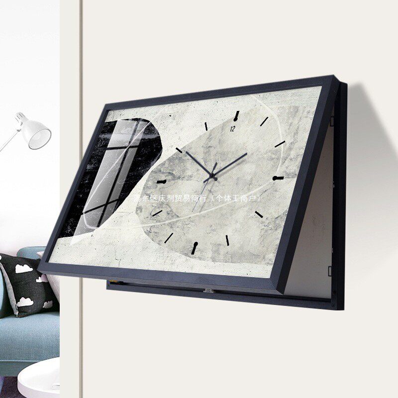 14Y现代简约抽象带钟电表箱装饰画免打孔横款配电箱遮挡箱挂画