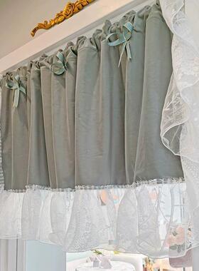 法式洛可可丝绒厨房窗户遮挡帘短轻奢高级感飘窗半帘伸缩杆卧室帘