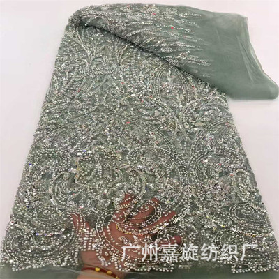 重工泡珠蕾丝欧美新娘婚纱礼服网布面料Heavy Beaded Lace fabric