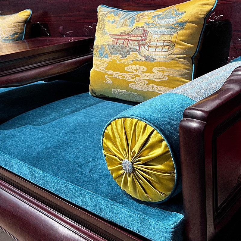 新中式红木沙发垫抱枕高级感乳胶客厅沙发靠背垫实木高端刺绣垫子