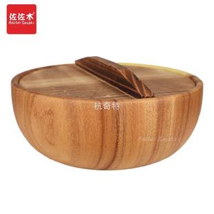大木盆 H絎3木制面碗整木带盖汤碗和面盆揉面木盆不粘面发面盆日式