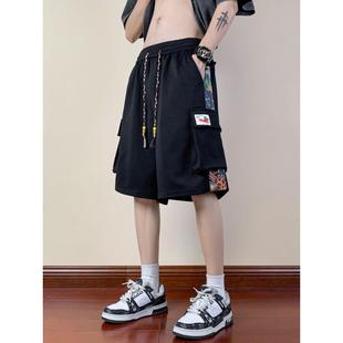 美式国潮刺绣工装夏季男款马裤设计感小众休闲宽松五分裤大码