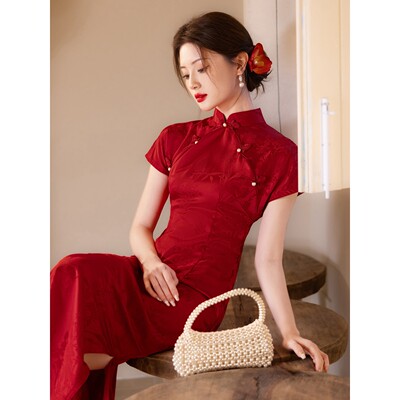 直销汝韵红色新中式绝美订婚敬酒服旗袍短袖新娘2025新款礼服