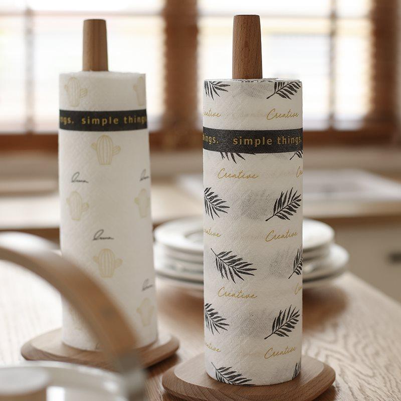 厨房用纸专用纸巾架抹手免打孔实木卷纸挂架立式保鲜膜袋收纳架子