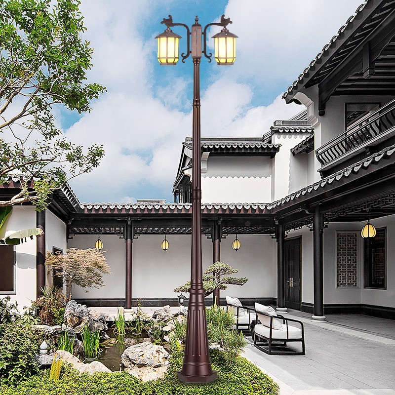 家用新中式复古户外防水路灯220v超亮室外庭院别墅花园景观高杆灯