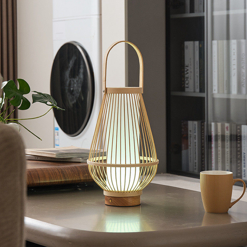 新款中式竹艺茶室手提台灯古风装饰台灯充电台灯复古风茶室氛围灯