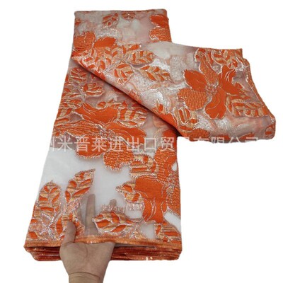 民族精细刺绣礼服旗袍大提花金银丝欧根纱布料欧美brocade面料