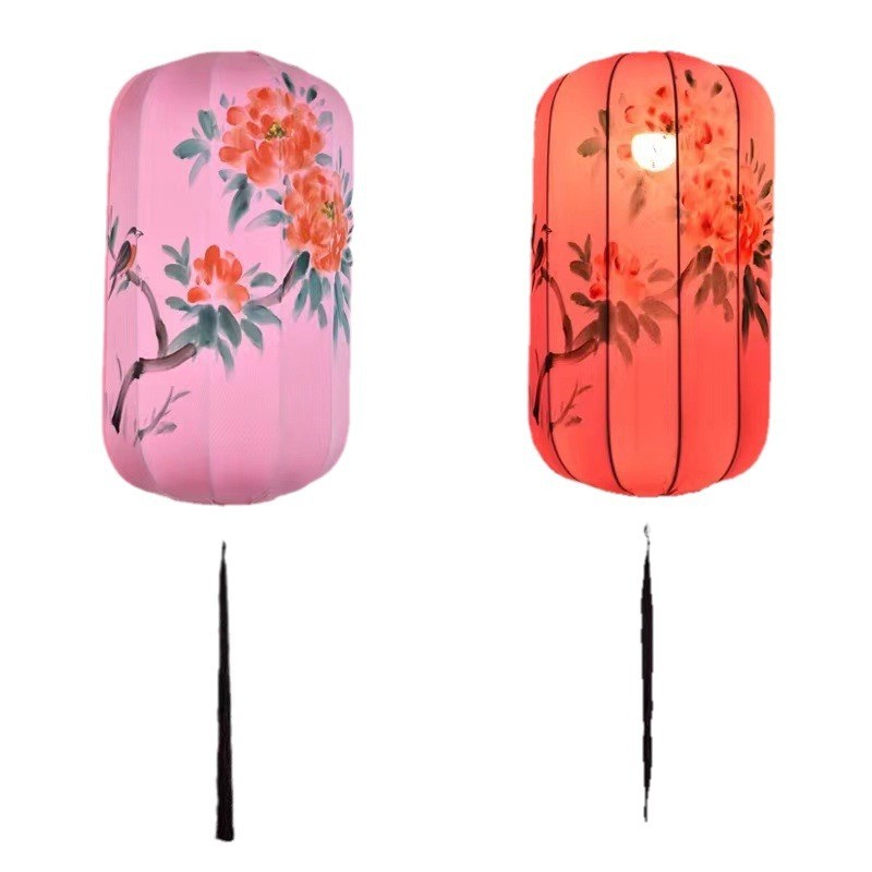 新中式布艺吊灯彩色婚礼景区火锅店路引中秋中国风红长形冬瓜灯笼