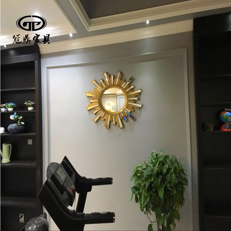 欧式装饰镜客厅餐厅圆形背景墙圆形挂墙大堂饭厅太阳壁挂镜玄关镜