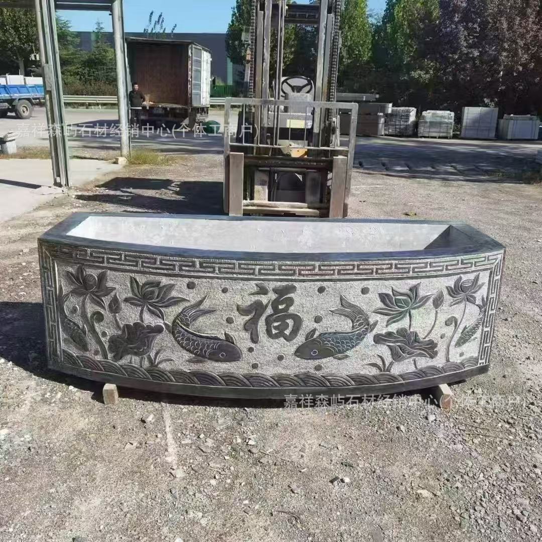 青石雕刻仿古长方鱼缸别墅鱼缸养鱼石缸摆件家用荷花缸青石庭院