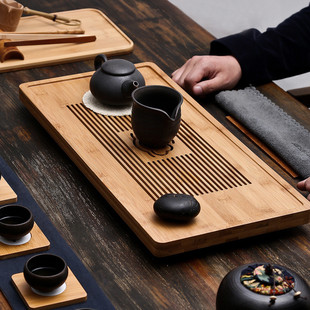 功夫茶具排水储水抽屉式 茶盘竹制简约干泡茶台小家用茶海套装 日式