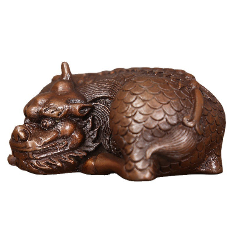 紫铜麒麟客厅摆件镇纸办公室家居工艺礼品