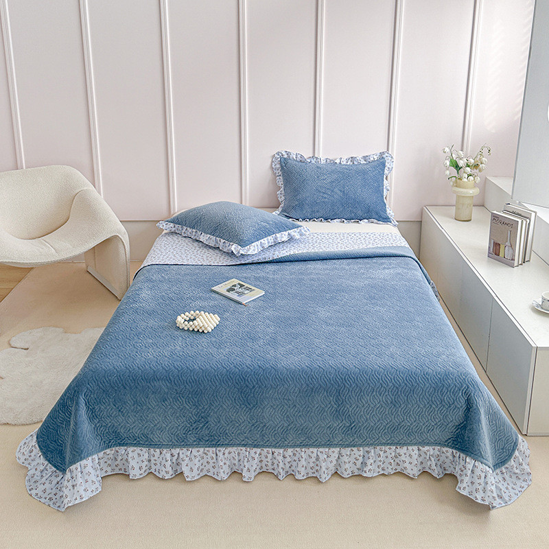 床垫新款宝宝绒韩系花边床盖外贸三件套床上用品秋冬床单被套